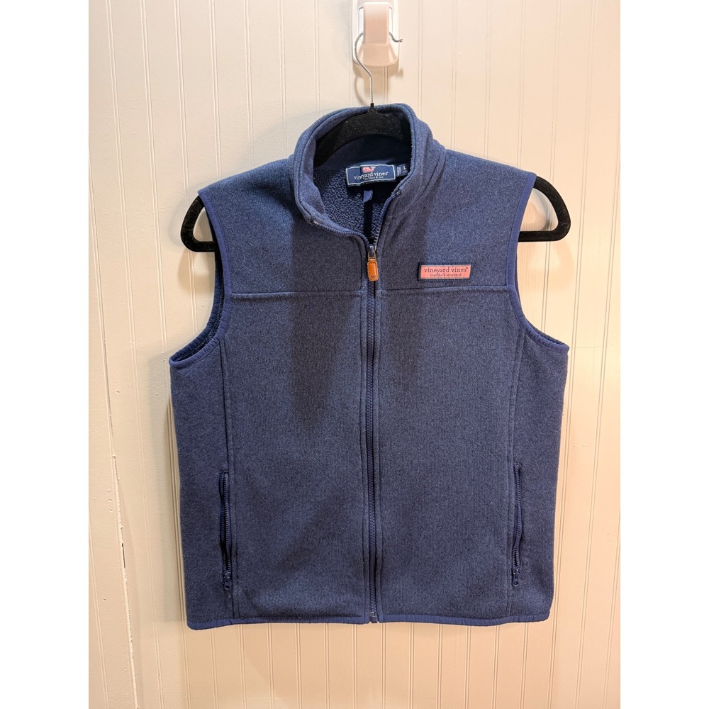 Vineyard Vines Womens Large Navy Blue Heather Sweater Fleece Full Zip Vest Logo
